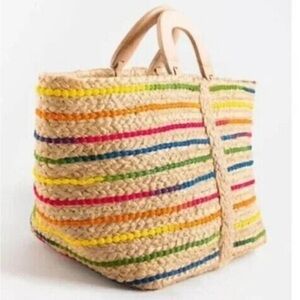 NWOT Anti Kraft x Anthropologie Multicolor Woven jute Tote